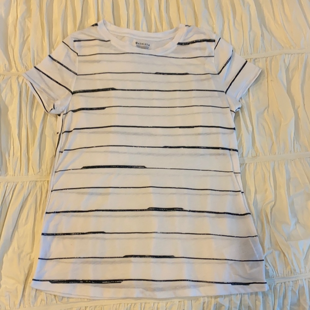Athleta white T-shirt with dark stripes size small - Picture 2 of 7